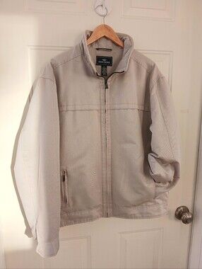 Dockers Men's Large Fully Lined Beige Jacket with Outer and Inner Pockets Zip Up